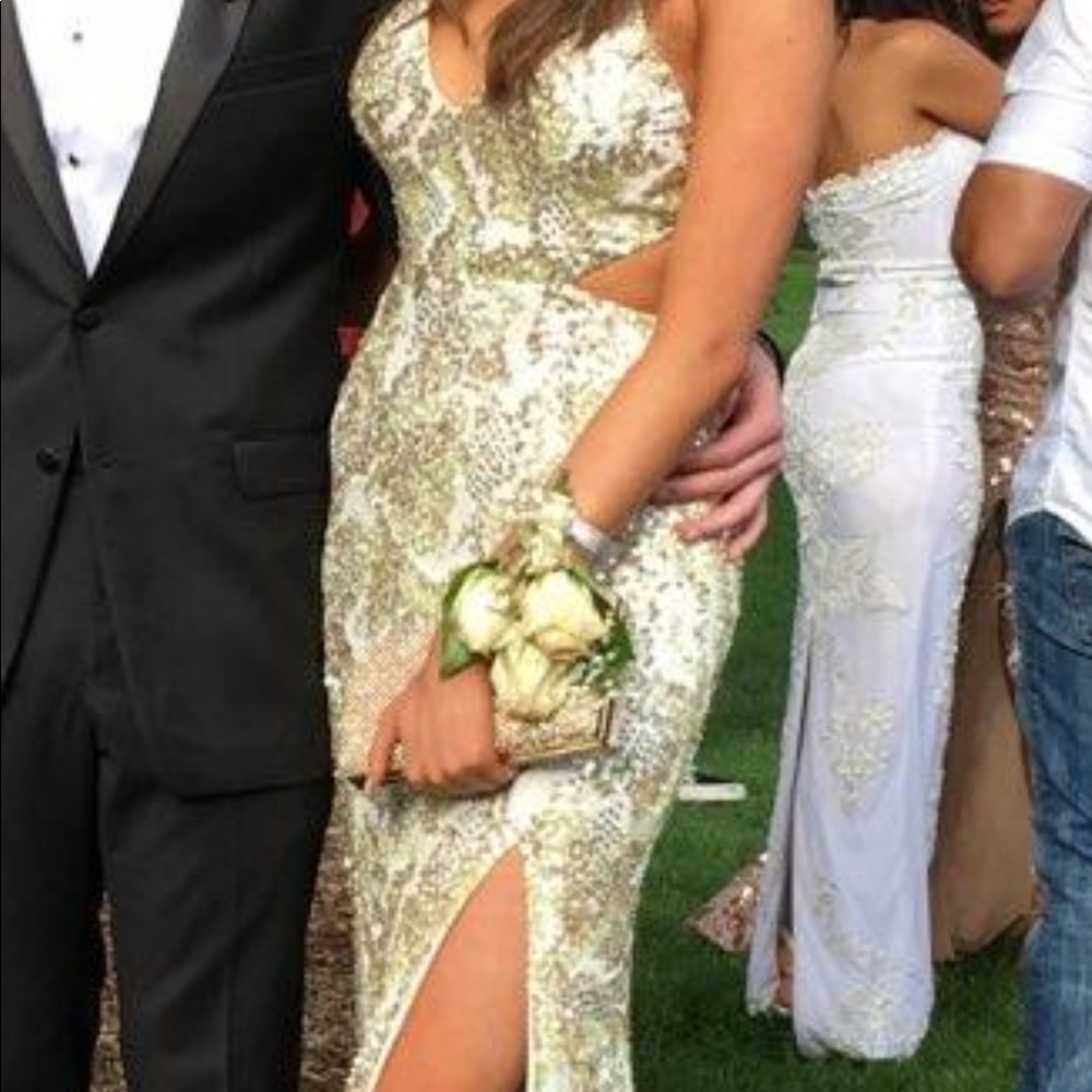 Scala Gold Sequin Gown With Open Back - image 2